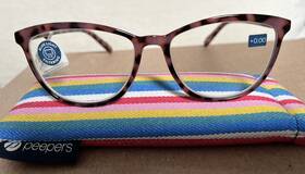 Peepers 070747284407 Blue Light Filtering Glasses 0.00 Bengal Focus Pink Tortoise Stripe Case