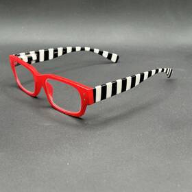 8508-122824-19.95 Peepers Hey Sailor Reading Glasses Red Black White Used Approx. Mag. 2.00