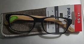 78395 Piranha Reading Glasses By Black Frames Bamboo Temples Strength 1.50 New