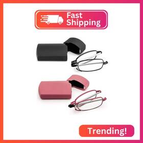 B0d6tz31qd Prtcslwd 2 Pack Folding Reading Glasses Stainless Steel Mini Anti-blue Light Blo