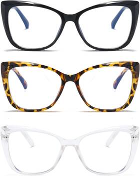 Us08-3pc-175 Prtcslwd Reading Glasses Women 3 Pack Cat Eye Oversized Blue Light Blocking 1.75