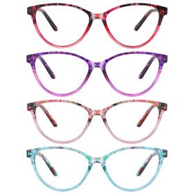 D1185 Przene 4 Pack Cat Eye Reading Glasses Blue Light Blocking Readers For Women Men