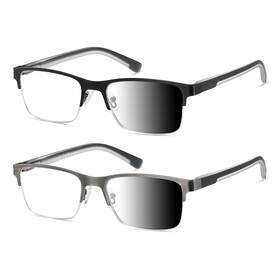 Pt2002-2p-photochromic-150 Pubowt Photochromic Reading Glasses Men Blue Light Readers Wide Metal Half Frame 2pcs