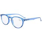 R071blue200 Reading Glasses Oval Round Spring Hinges Blue Frame