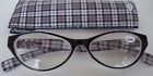 R731 Calabria 6.00 Power Black White Grey Plaid Reading Glasses Matching Case New
