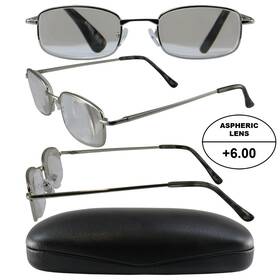 6slreader Readerz Mens Hi Power Reading Glasses Silver Frame And Case 6.00 Magnification Lens