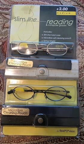 Ready Vision 033693222008 Slim-line Reading And Computer Glasses 2.00 Medium 2 Pack New
