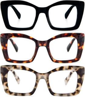 Reavee 705353835483 Oversized Square Reading Glasses For Women Blue Light Large Frame Readers