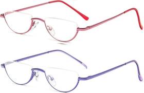 Hf06-1.75 Reavee 2 Pack Retro Designer Half Frame Reading Glasses Women Men Spring Hinge