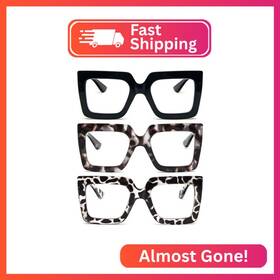Ots01-bbl-2.0 Reavee 3 Pack Oversized Reading Glasses For Women Large Frame Extra Wide Blue L