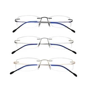 Ryegis 720130970591 3 Pack Rimless Readers Blue Light Proof Reading Glasses Women Men Anti Glare