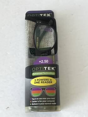 Sav 037741220268 Optitek Tri-focus 2.50 Black Frame Reading Glasses New