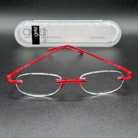 6121-050524-26 Scojo New York Gels Flame 71230 3.00 Reading Glasses Red Rimless Euc