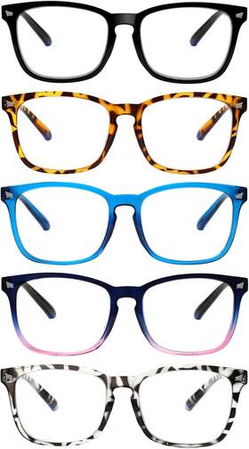 Sigvan 313029221241 5 Pack Blue Light Blocking Reading Glasses Fashion Square Computer Readers For W