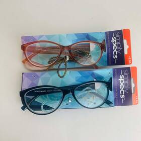 Simply Specs 193033193310 Lot Of 2 Reading Glasses Blue And Coral With Free Case Chain 2.50