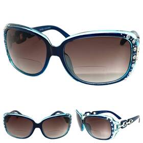R876 Spexx Eyewear Womens Classy Elegant Retro Bifocal Reading Sun Glasses Readers Bling Blue Frame