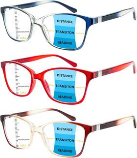 Stastend 744759403582 3 Pack Progressive Multifocus Reading Glasses Blue Light Blocking Multifocal Rea