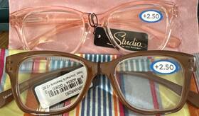 950war250 Studio By Icu Eyewear Reading Glasses 2.50 Set Of 2 Pink Brown Frames New With Cases