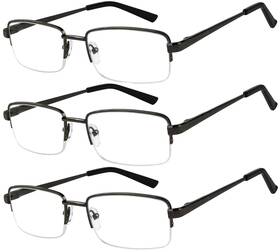 Success-7029b Success Eyewear Reading Glasses Set Of 3 Half Rim Black Metal For