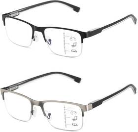 Sunamoy 313055367326 Multifocus Reading Glasses Bifocal No Line Progressive 2pk Blue Light Frame