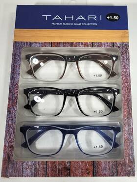 Tahari 781268873925 Premium 3-pack Reading Glasses Multi Color 1.50 Brown/black/blue
