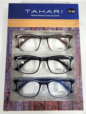 Tahari 781268873932 Premium 3-pack Reading Glasses Multi Color 2.00 Brown/black/blue
