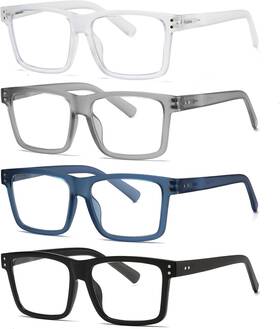 Tenuopticss 726084482647 Reading Glasses For Men - 4 Pack Classic Square Tr Frame Readers With Spring Hin