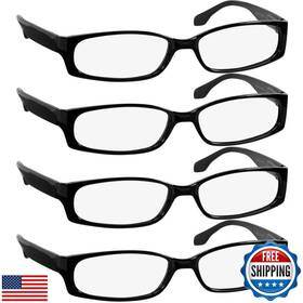 1.00-9501-4 Truvision Readers New 4 Pack Reading Glasses 1.00 Strength - 9501 Black Frame Free Ship