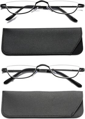Viseng 313051161133 2 Pairs Half Frame Reading Glasses For Women Men Slim Moon Lens Read