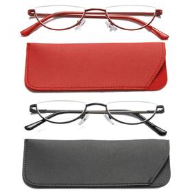 Viseng 631384607488 2 Pack Vintage Alloy Half Moon Reading Glasses Women Men Slim Frame Lens Re