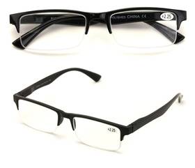 Vision World Eyewear 747906097795 2 Pairs Rectangular Half Rim Reading Glasses - Simple Classic Reader Black