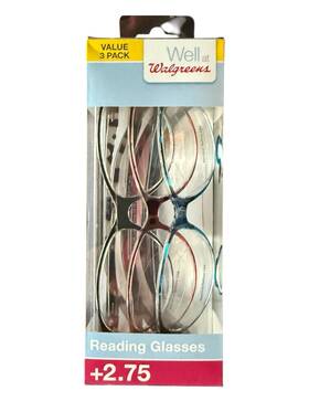 Walgreens 049022041080 3 Pair Value Pack 2.75 Reading Glasses In Black/red/blue Frames - New