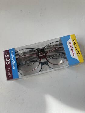 Walgreens 049022041097 New 3 Pair Pack Of Black / Red Blue Frames Reading Glasses 3.25