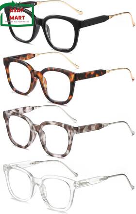 Yioyhvovy 313049396394 4 Pack Classic Square Reading Glasses For Women Blue Light Blocking Readers Wit