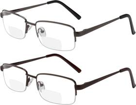 Sc-7091 Yogo Vision Sc-7091- Reading Glasses Set Of 2 Bifocal Half Rim Metal For