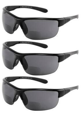 Yogo Vision Sc-7536-set2- 1.5 Bifocal Sports Sunglasses Mens Wrap Around Half Rim Readers 3pk B