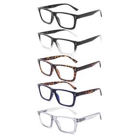 Br200601-5mix-100 Yuluki Br200601-5mix-100- 5 Pack Reading Glasses Blue Light Blocking For Men Women Square Frame Com