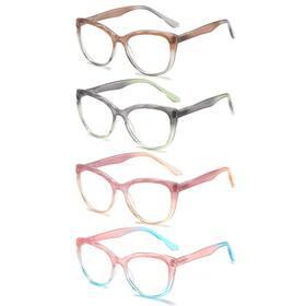 Br202-4mix-350 Yuluki 4 Pack Oversized Blue Light Blocking Reading Glasses Fashion Cat Eye Lad
