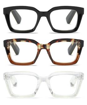 Zxyoo 788879747331 3 Pack Oversize Square Design Reading Glasses For Women Blue Light Blocking
