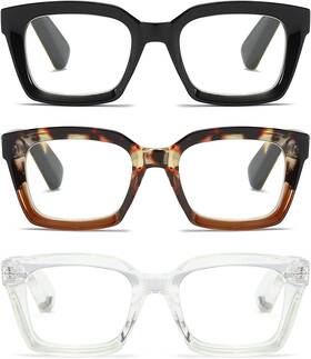 L005 Zxyoo 3 Pack Oversize Square Design Reading Glasses For Women Blue Light Blocking Rea