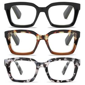 Zxyoo Zxl005-3a-1.50 3 Pack Oversize Square Design Reading Glasses For Women Blue Light Blocking