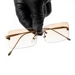 Women's Light Pink Gradient Tint Gold Frame Rectangle Rimless Sunglasses. Fixed Price $18.99.