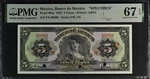 M4637BS Banco De Mexico Pesos Specimen 1957 P60AS Pmg Superb Gem Unc 67 Epq. Fixed Price $120.00.