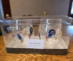 Vera Bradley Holiday Owls Stemless Wine Glasses Set New Box. Fixed Price $21.99.