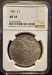 1887 Morgan Silver Dollar, Ngc, AU58, Splendid Eye Appeal. Fixed Price $125.00.