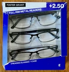Foster Grant Kyne Full Metal Reading Glasses 3 Pack +2.50 New Damaged Box. Fixed Price $13.29.