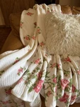 Morgan Jones Vintage White Waffle Blanket Pink Roses Satin Trim. Fixed Price $85.99.