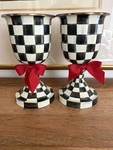 Rare! Two Mackenzie-childs Courtly Check Pedestal Vases Rebecca Proctor Signed. Fixed Price $375.00.