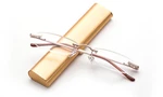 Rimless Gold Reading Glasses Compact Classic Reader Travel Slim Design With Case. Fixed Price $10.95.