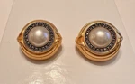 Vintage Judith Jack Sterling Brushed Gold Plate Marcasite Faux Pearl Earrings. Fixed Price $74.95.